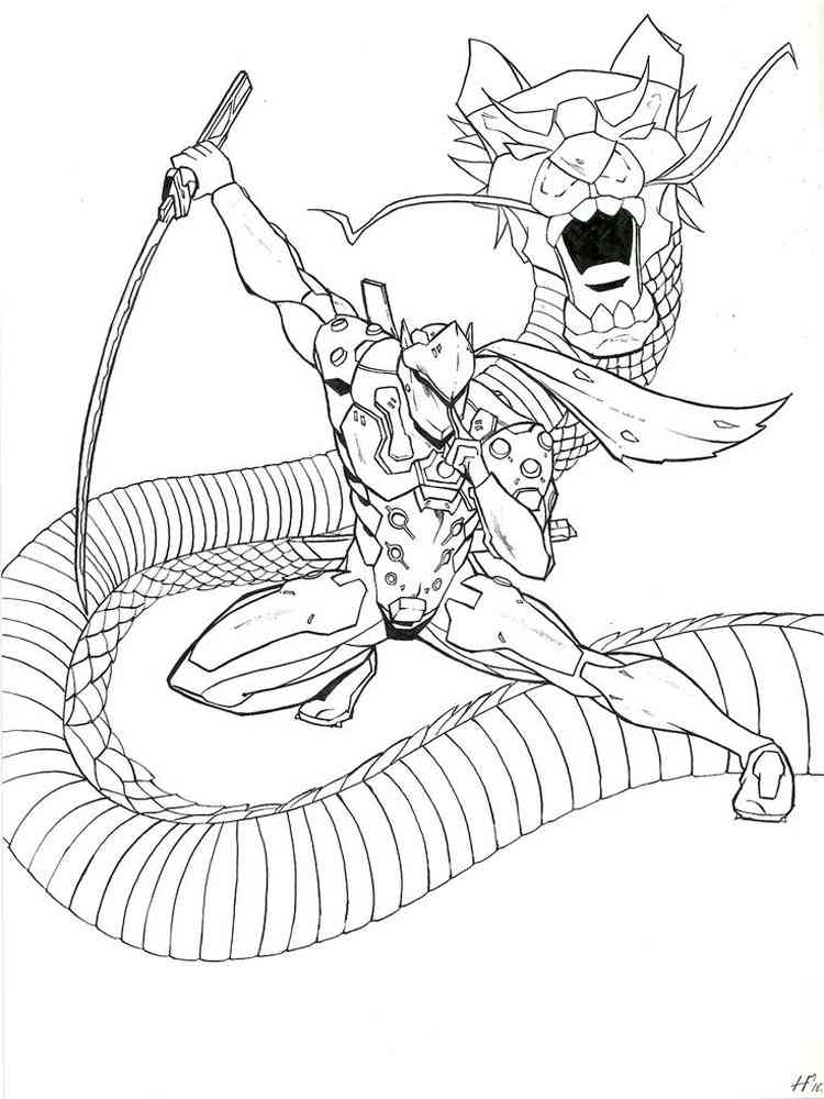 Genji and Dragon Overwatch coloring page