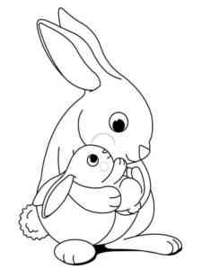 Rabbit holding a baby rabbit coloring page