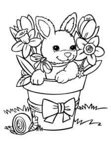 Rabbit in a flower pot coloring page