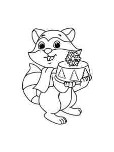 Raccoon holds the Cake coloring page