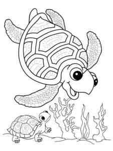Two Cartoon Sea Turtles coloring page