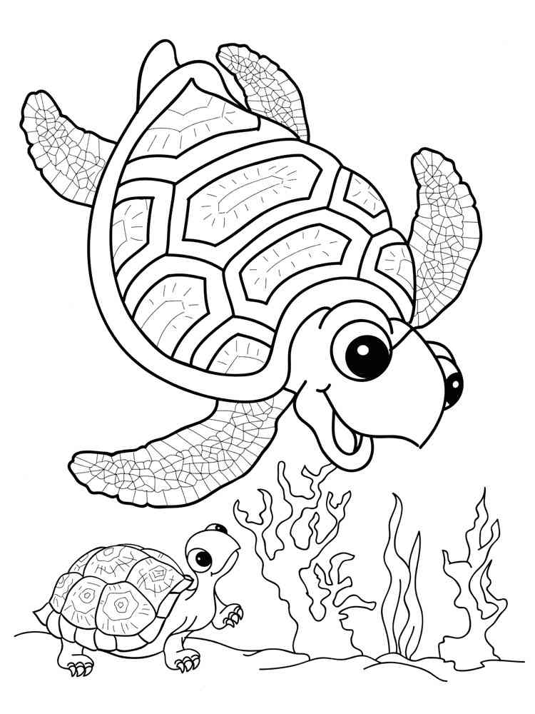 Two Cartoon Sea Turtles coloring page
