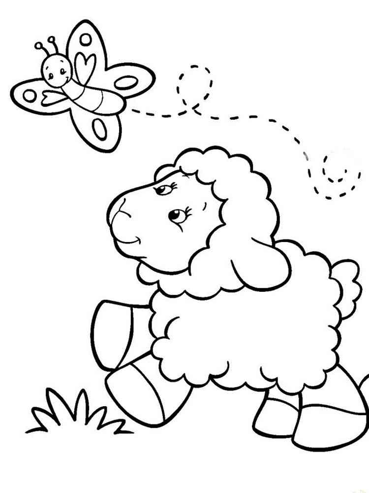 Sheep Running after Butterfly coloring page