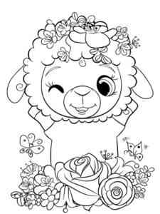Baby Sheep in Flowers coloring page