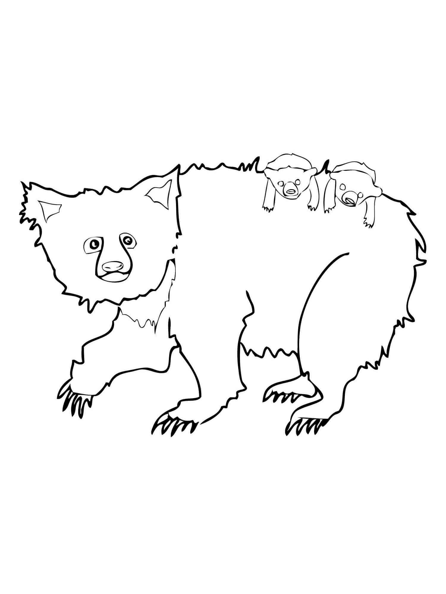 Sloth Bear and Cubs coloring page