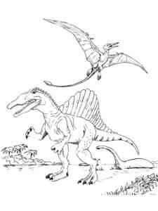 Spinosaurus and Pterodactyl coloring page