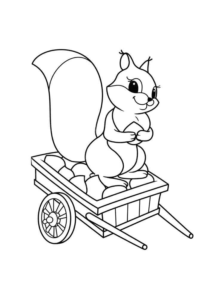 Squirrel on the nut cart coloring page