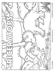 Triceratops with a cub coloring page