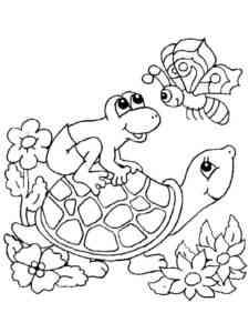 Turtle with a frog on his back coloring page