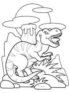 T-Rex by the volcano coloring page