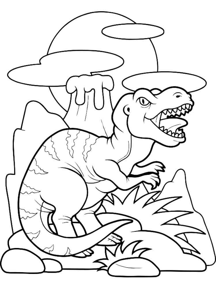 T-Rex by the volcano coloring page