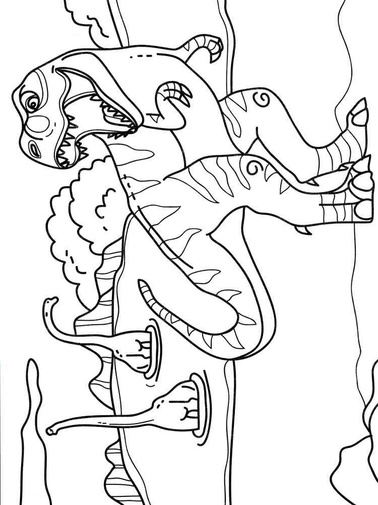 T-Rex and Brontosaurs coloring page