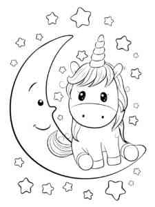 Unicorn Sits on the Moon coloring page