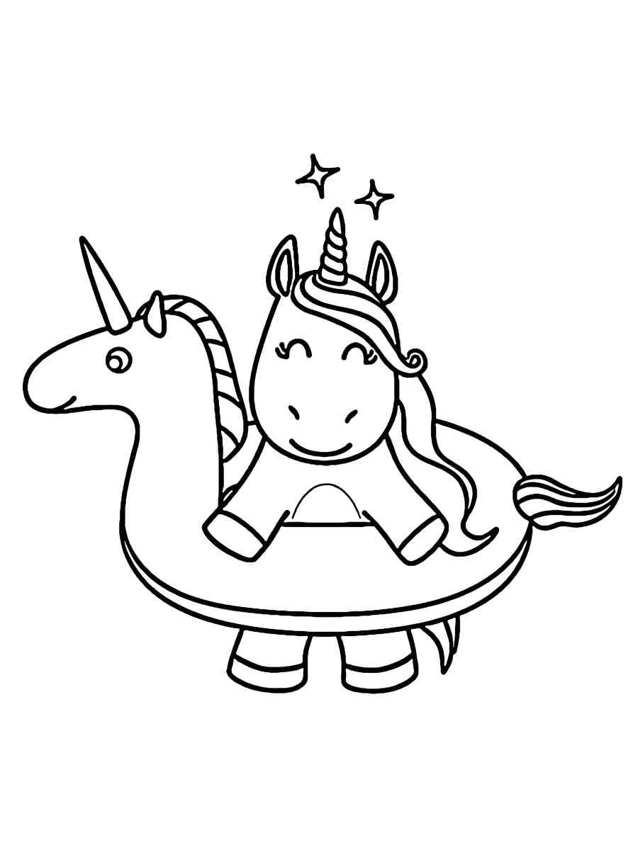 Unicorn with Pool Ring coloring page