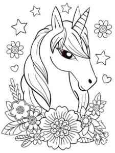 Unicorn with Flowers coloring page