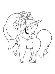 Unicorn with Flowers on his head coloring page