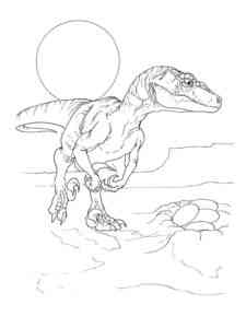 Velociraptor guards the eggs coloring page