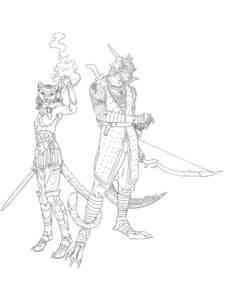 Argonian and Kajiit Skyrim coloring page