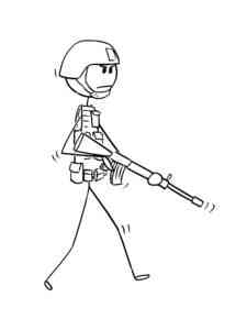 Stickman with an Automatic Gun coloring page