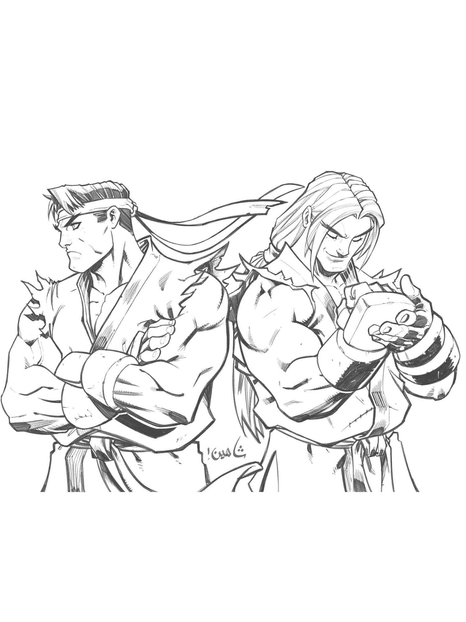 Ryu and Ken Street Fighter coloring page