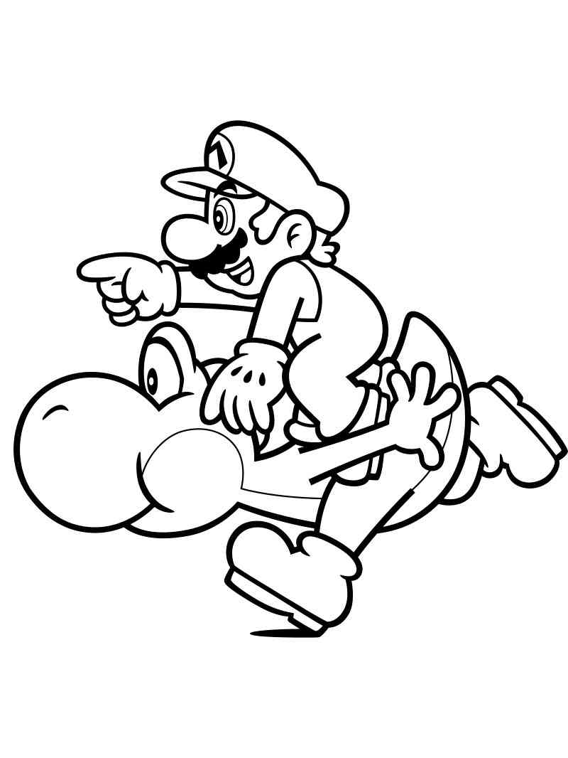 Running Yoshi and Mario coloring page