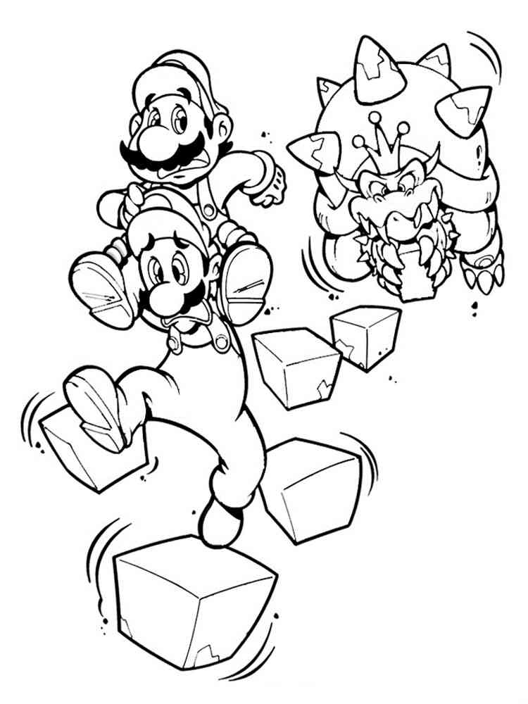 Mario and Luigi run away from Bowser coloring page