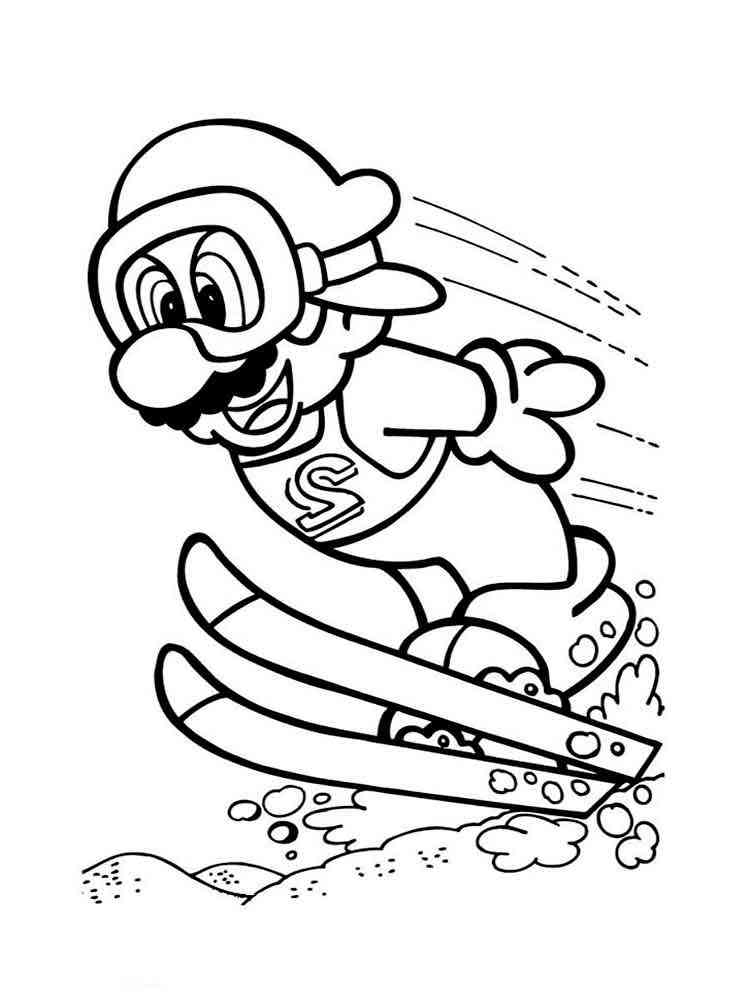 Skier Mario coloring page