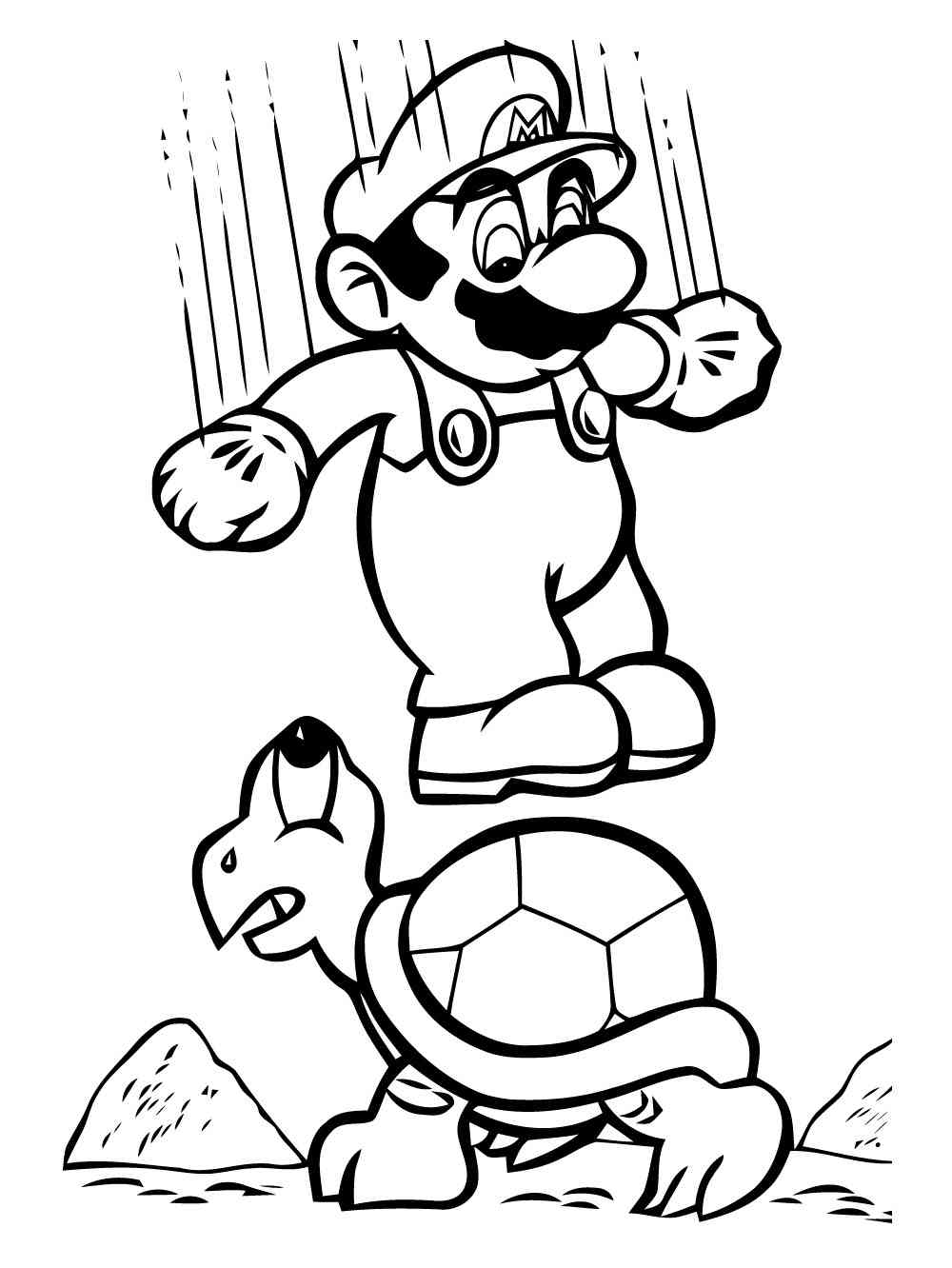 Mario jumps on the turtle coloring page