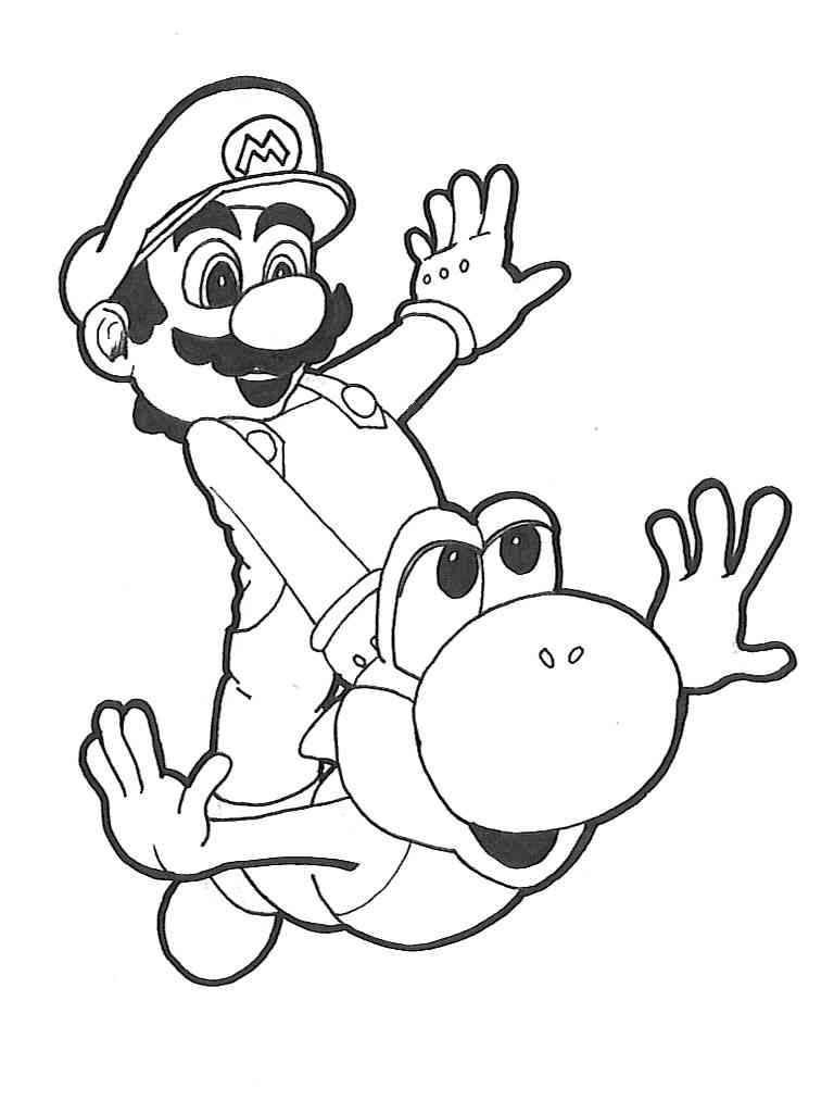 Mario flies on Yoshi coloring page