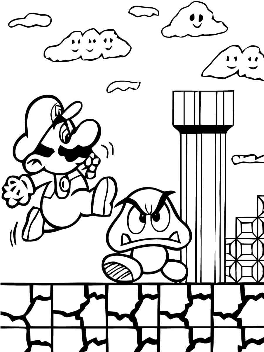 Jumping Mario coloring page