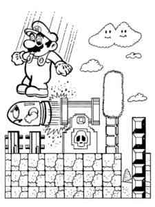 Mario jumps on a rocket coloring page