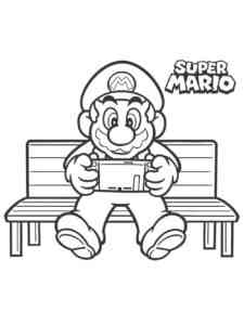 Mario sits on the bench coloring page