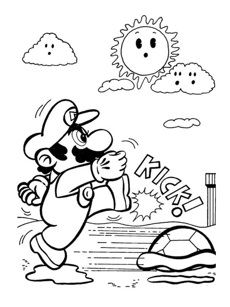 Mario kicks a turtle coloring page