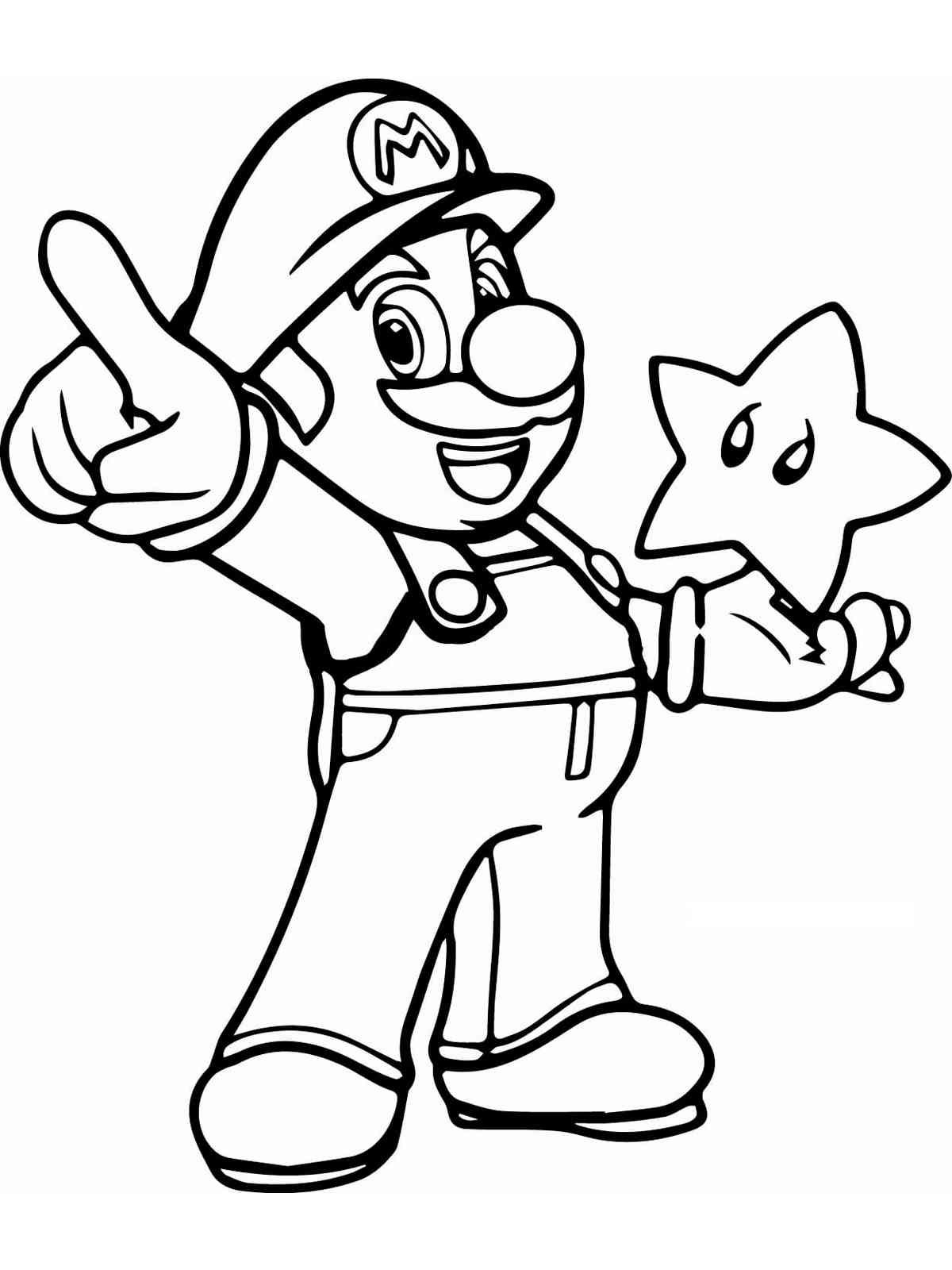 Mario Holds the Star coloring page