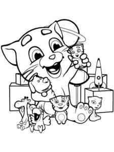 Talking Tom plays with toys coloring page