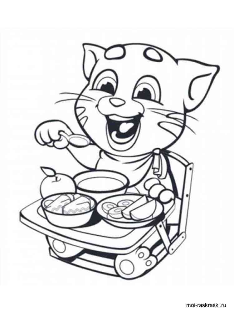 Talking Tom eats coloring page