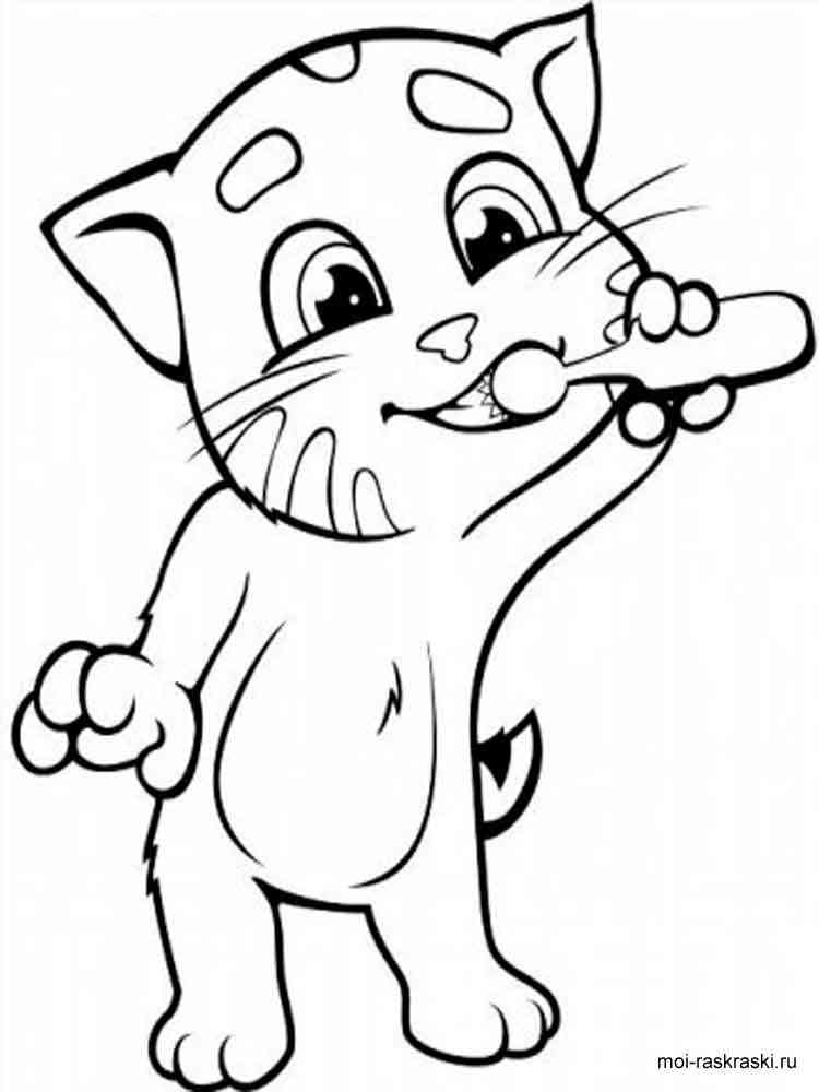 Talking Tom brushes his teeth coloring page