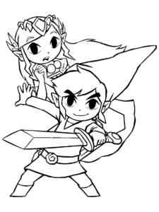 Toon Zelda and Link coloring page