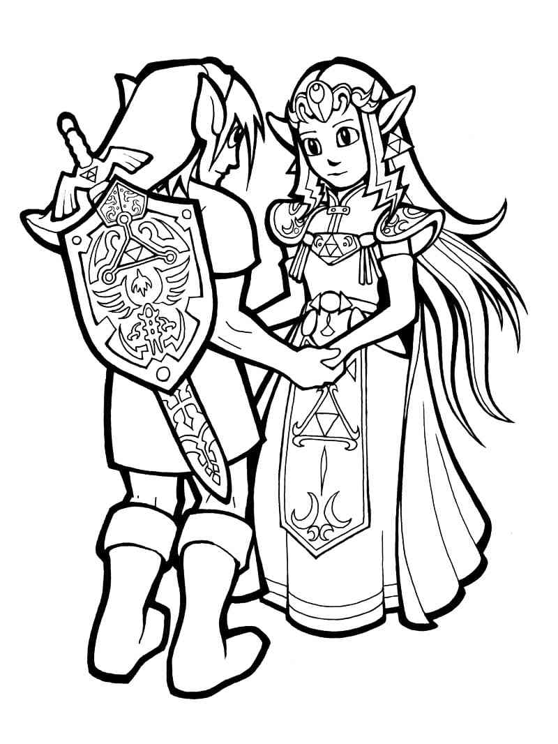 Link and Zelda coloring page