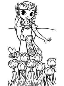 Toon Zelda with flowers coloring page