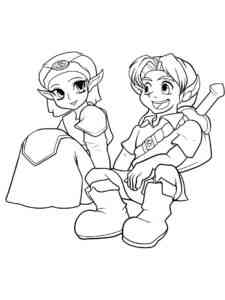 Cute Zelda and Link coloring page