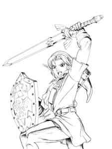 Link holds the sword coloring page