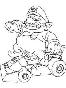 Wario is standing on a kart coloring page