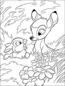 Thumper with Bambi in Flowers coloring page