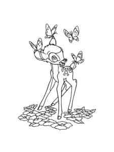 Bambi plays with Butterflies coloring page