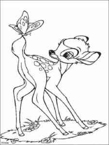 Butterfly sits on Bambi coloring page