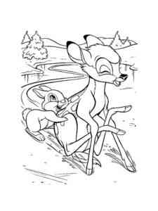 Bambi and Thumper skate on ice coloring page