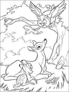 Bambi with Mother and Owl coloring page