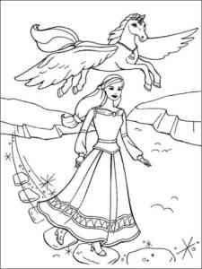 Barbie and Pegasus coloring page