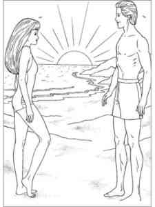 Barbie and Ken on the Beach coloring page